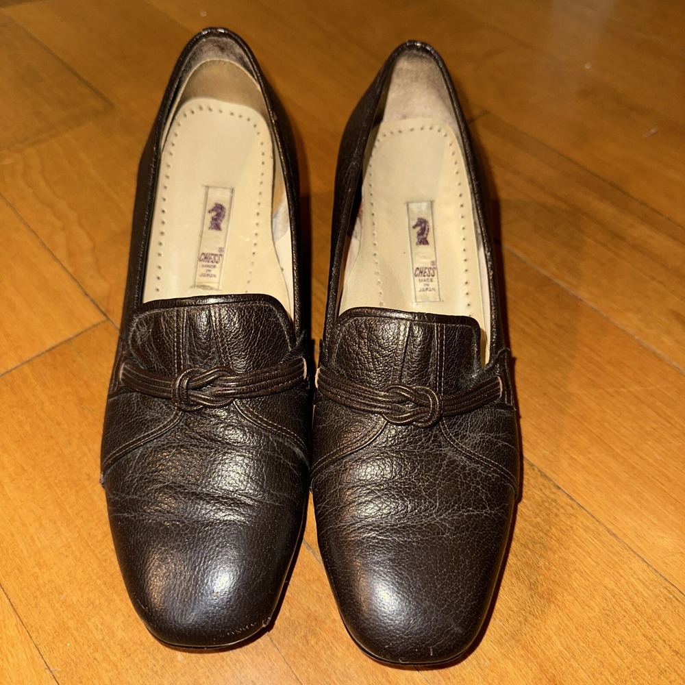 Chess Womens Brown Heels Made In Japan Leather 22 1/2 E Pumps US 6.5 Vintage